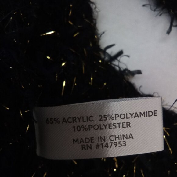 Faith + Linen Black & Metallic Gold Shaggy Eyelash Cardigan Sweater S/M - Picture 4 of 9